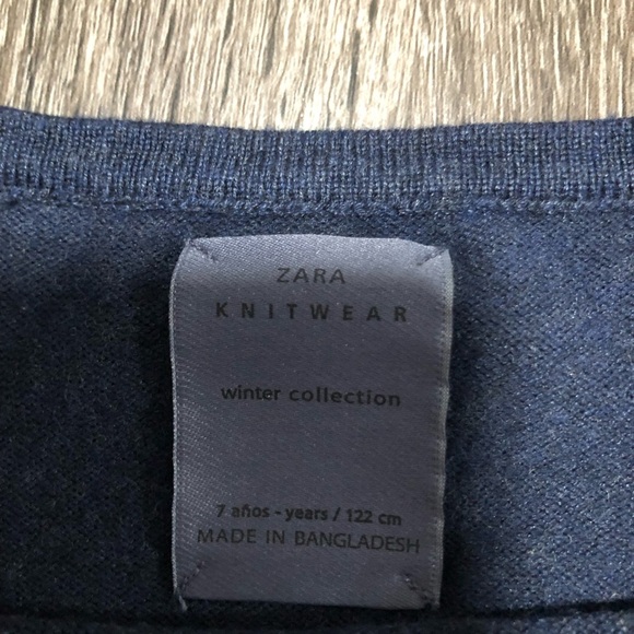 Zara Kids Girls Navy Blue Knit Sweater with Asymmetrical Hem - Size 7 - Picture 3 of 4